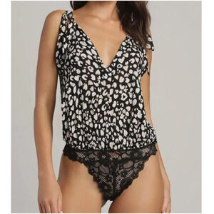 FREE PEOPLE ~ ANTHROPOLOGIE Black Leopard Bare It All Tank Bodysuit XL